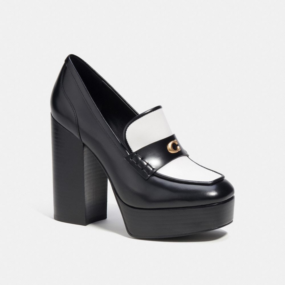 Black/Optic White Coach Ilyse Platform Loafer Women Flats & Loafers | 2497WTQHZ