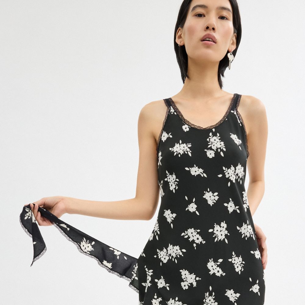 Black/White Multi Coach Long Floral Ruffle Dress Women Dresses | 1405ETSUR