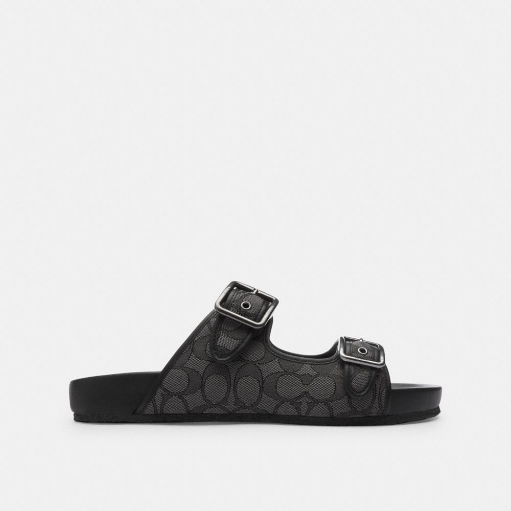 Black Coach Buckle Strap Sandal In Signature Jacquard Men Sandals & Slides | 4870SMGFU