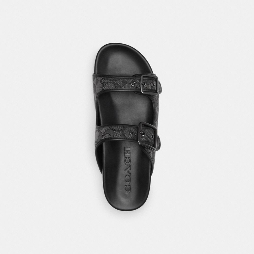 Black Coach Buckle Strap Sandal In Signature Jacquard Men Sandals & Slides | 4870SMGFU