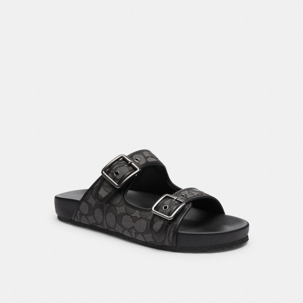 Black Coach Buckle Strap Sandal In Signature Jacquard Men Sandals & Slides | 4870SMGFU