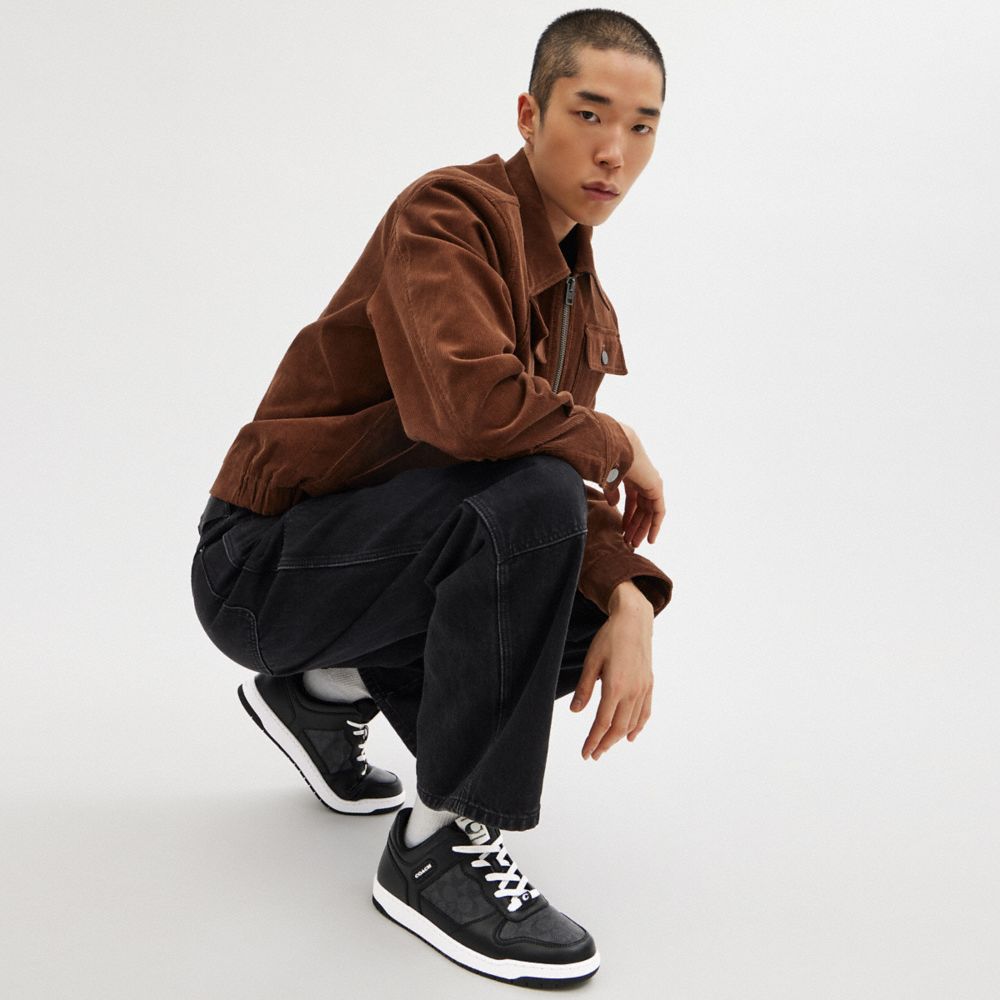 Black Coach C201 In Signature Canvas Men Sneakers | 5362YPWSL