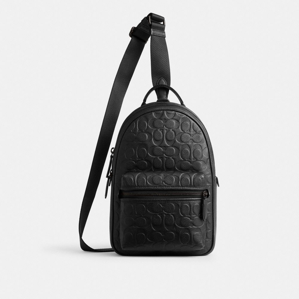 Black Coach Charter Pack In Signature Leather Men Messenger & Crossbody | 5674UERPM