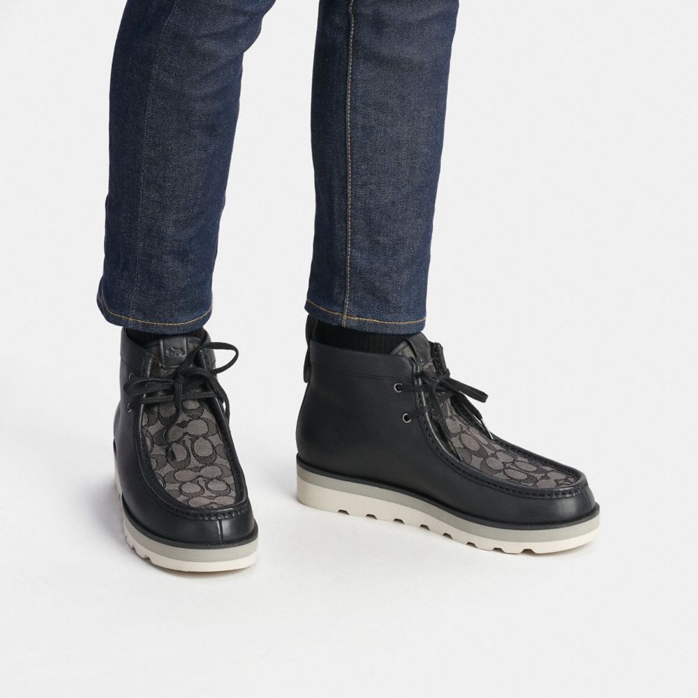 Black Coach Chukka Boot In Signature Jacquard Men Boots | 7542BNHZP