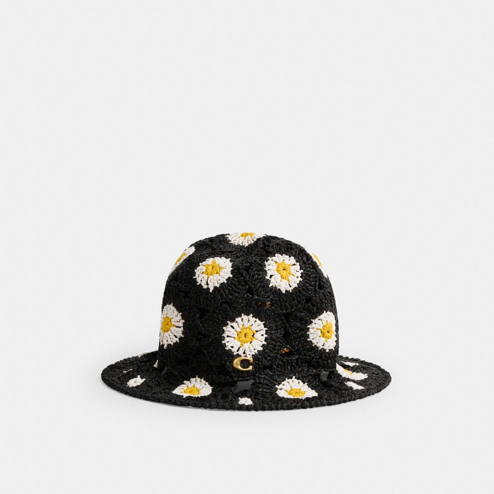 Black Coach Daisy Crochet Bucket Hat Women Hats Scarves & Gloves | 2415MIGFQ