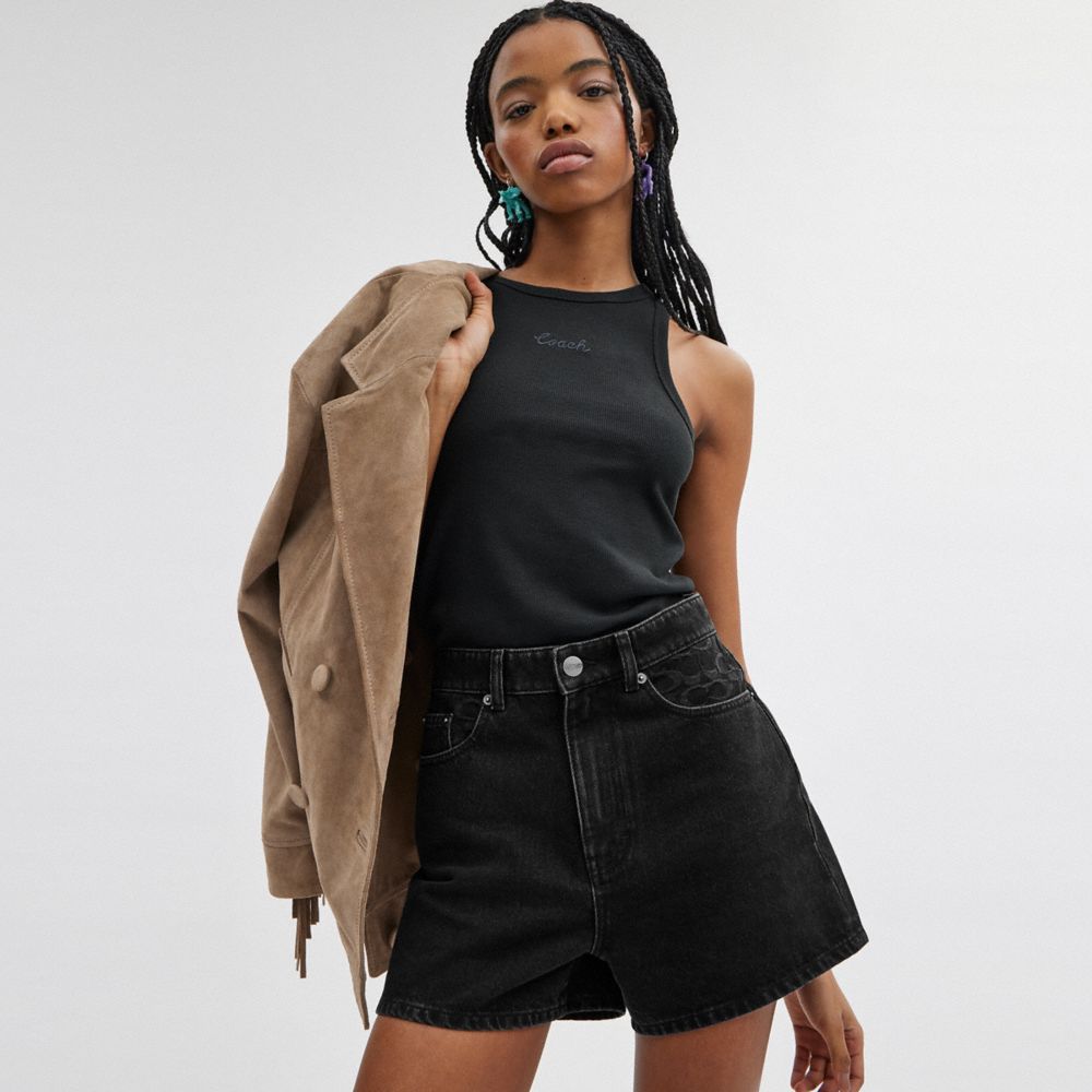 Black Coach Denim Shorts In Organic Cotton Women Bottoms | 7185REPBA