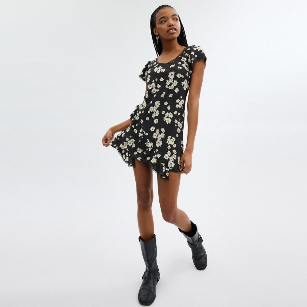 Black Coach Floral Mini Dress Women Dresses | 9185FNUZY