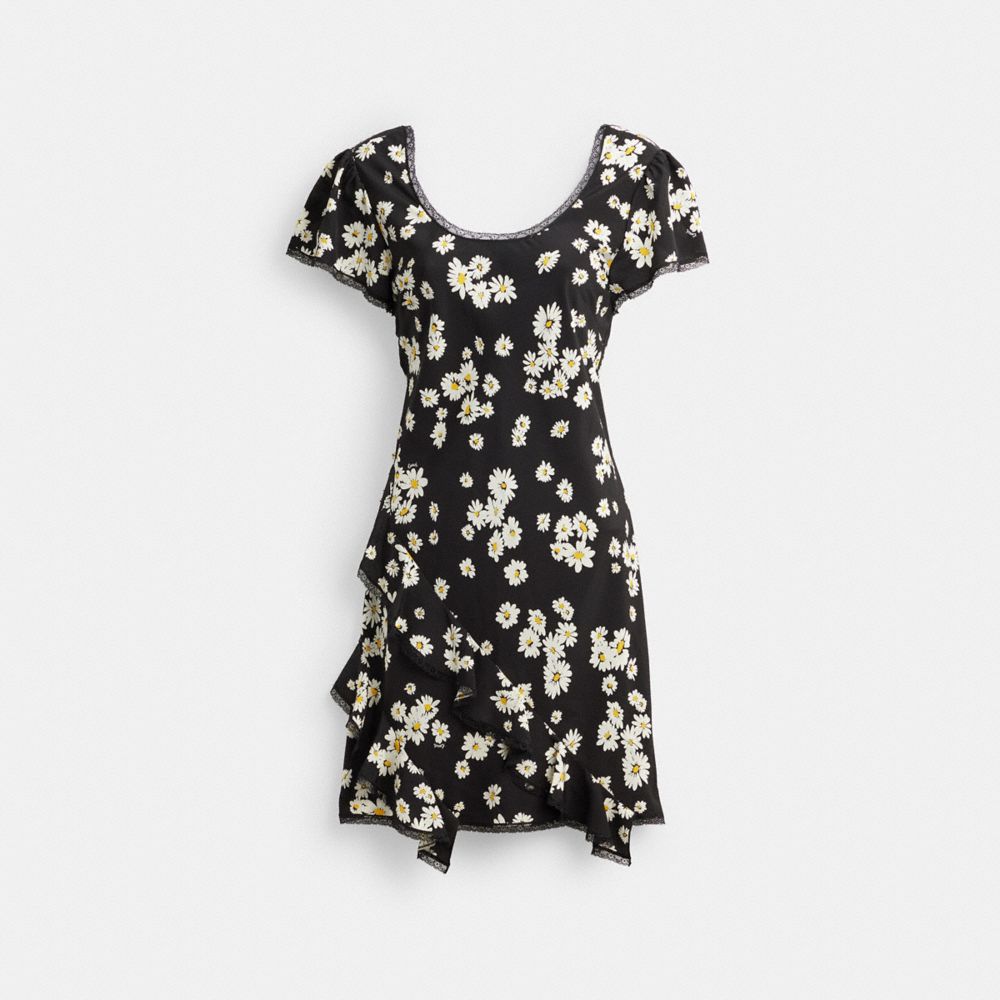 Black Coach Floral Mini Dress Women Dresses | 9185FNUZY