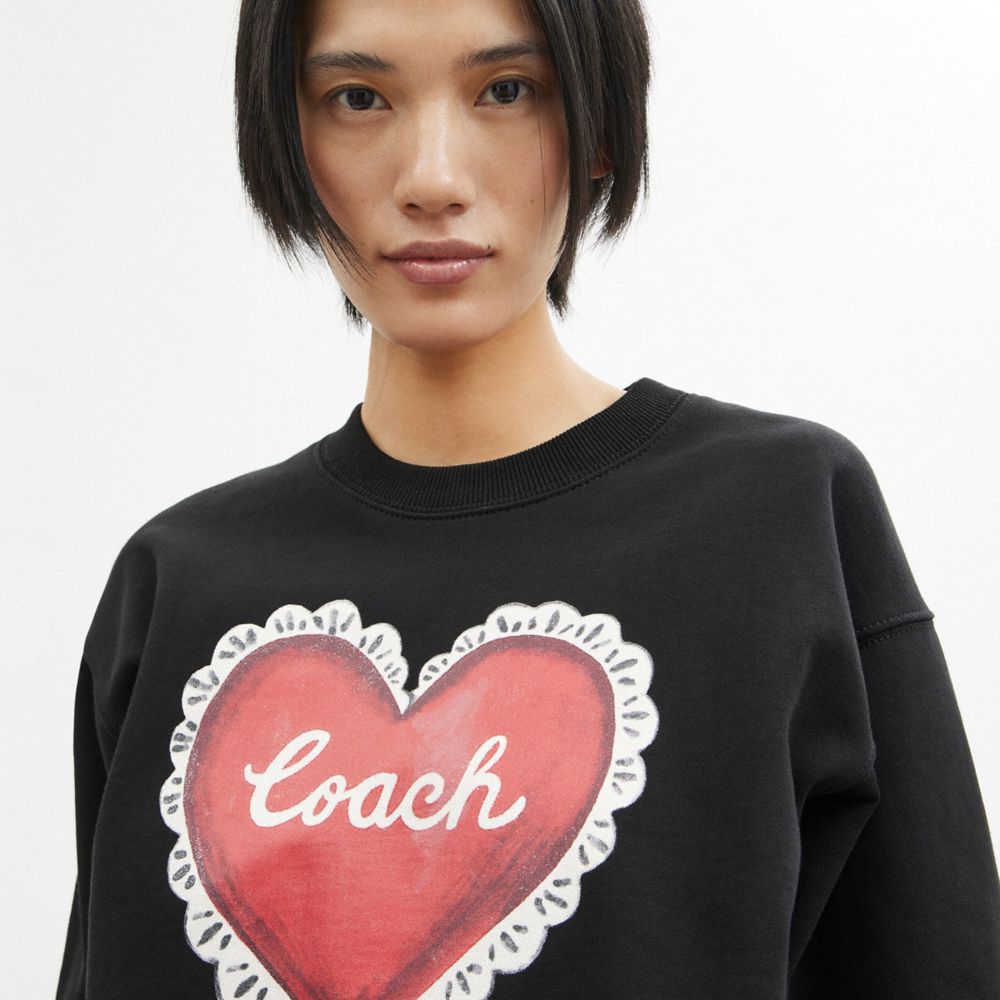 Black Coach Heart Crewneck Sweater Women Tops | 2374UQJFO