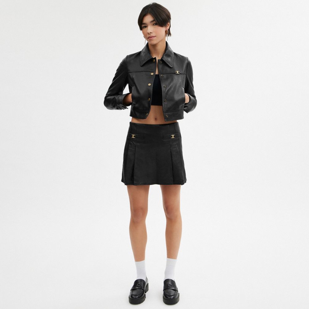 Black Coach Heritage C Leather Mini Skirt Women Bottoms | 4105LAKUS