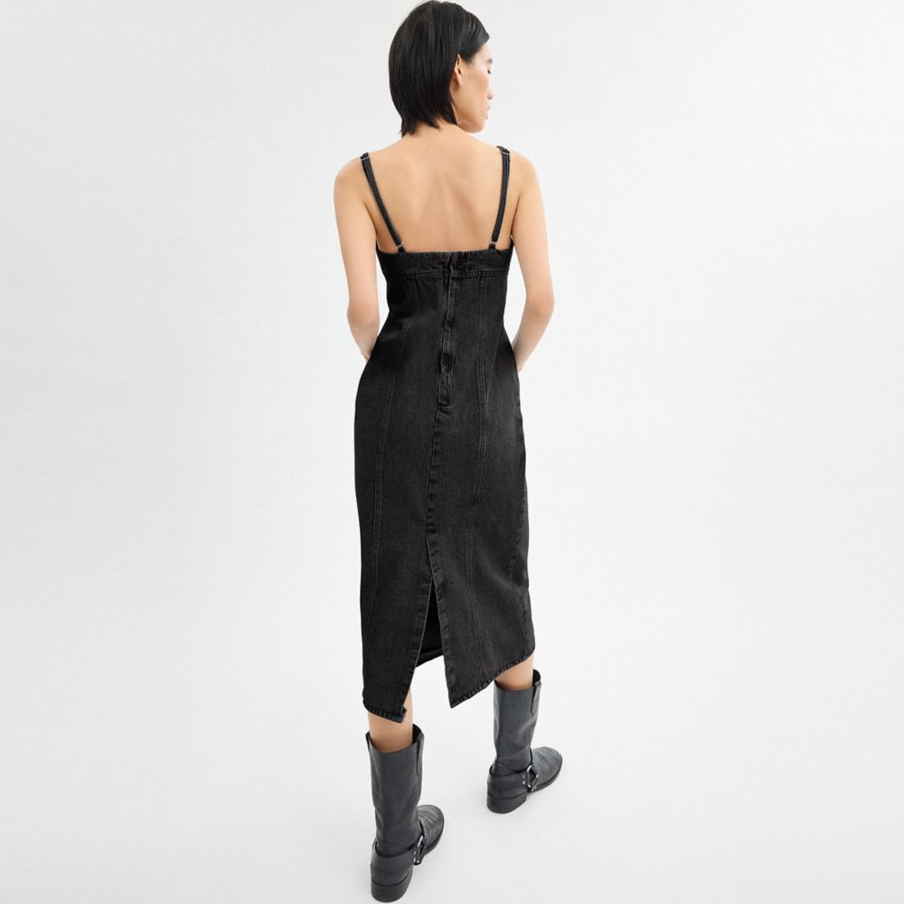 Black Coach Heritage C Long Denim Dress In Organic Cotton Women Dresses | 7492AGLRT