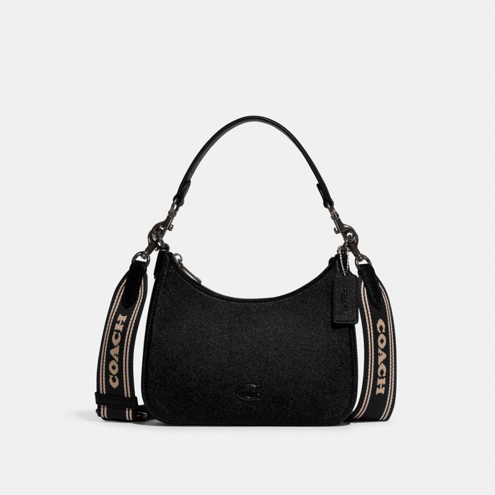 Black Coach Hobo Crossbody Bag With Signature Canvas Women Messenger & Crossbody | 0347OIMGQ