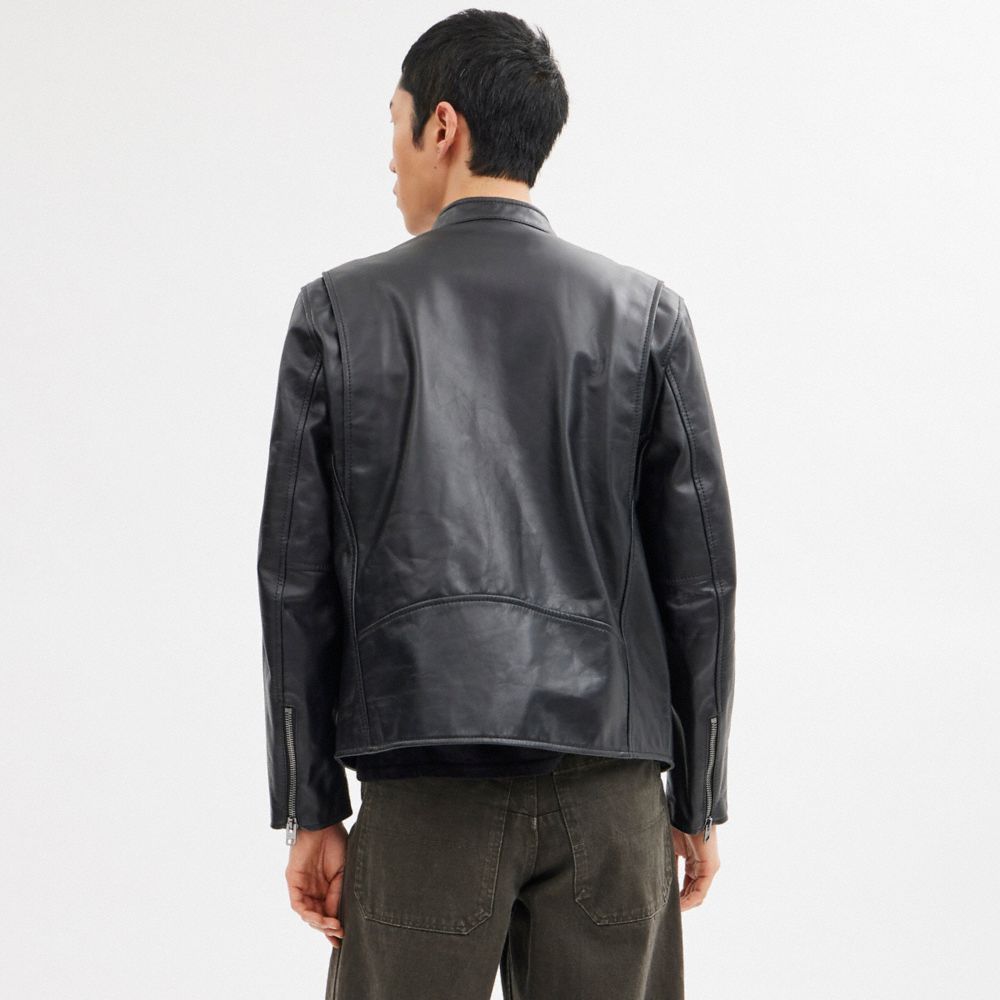 Black Coach Leather Racer Men Jackets & Outerwear | 1402LGPZI