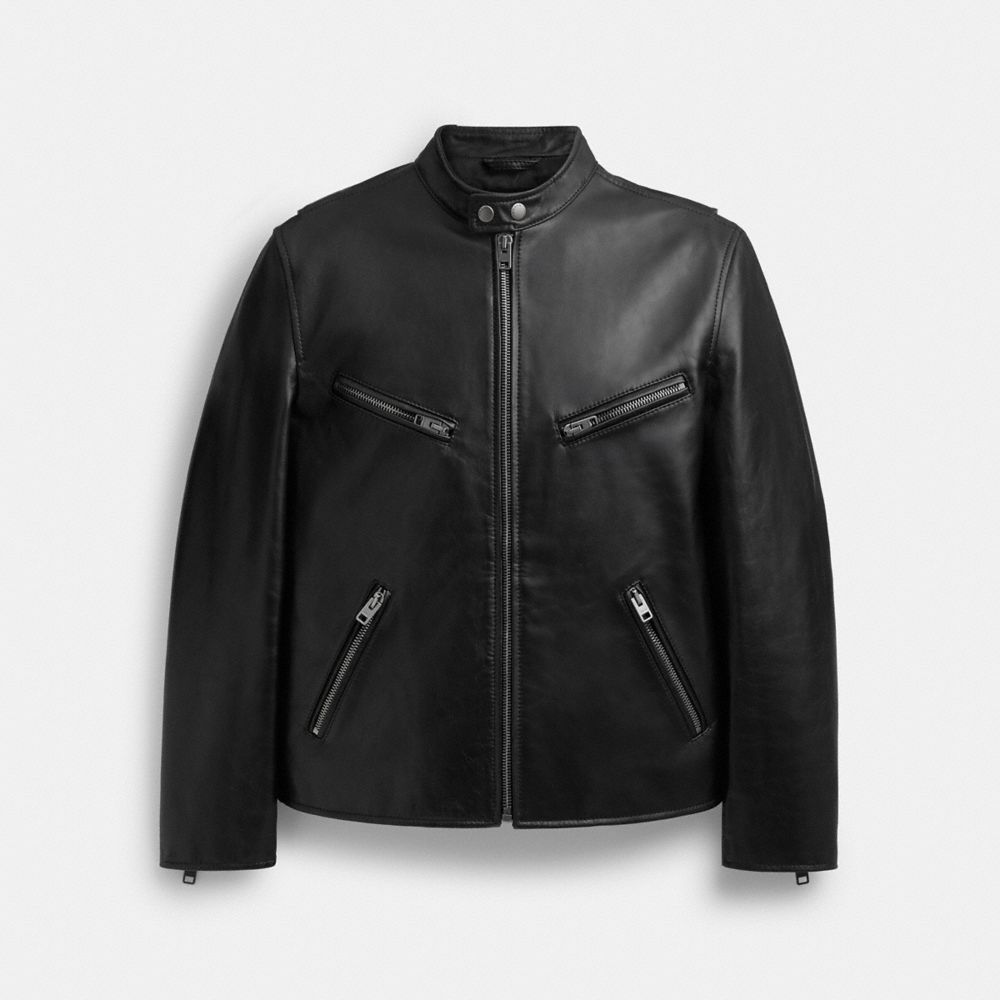 Black Coach Leather Racer Men Jackets & Outerwear | 1402LGPZI