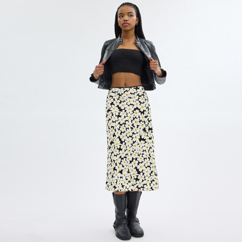 Black Coach Long Floral Midi Skirt Women Bottoms | 9861ADKZG