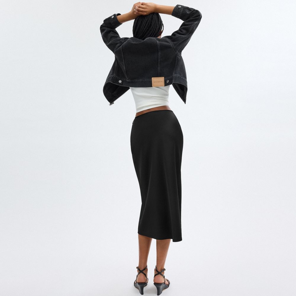 Black Coach Long Satin Midi Skirt Women Bottoms | 8574ALXUS