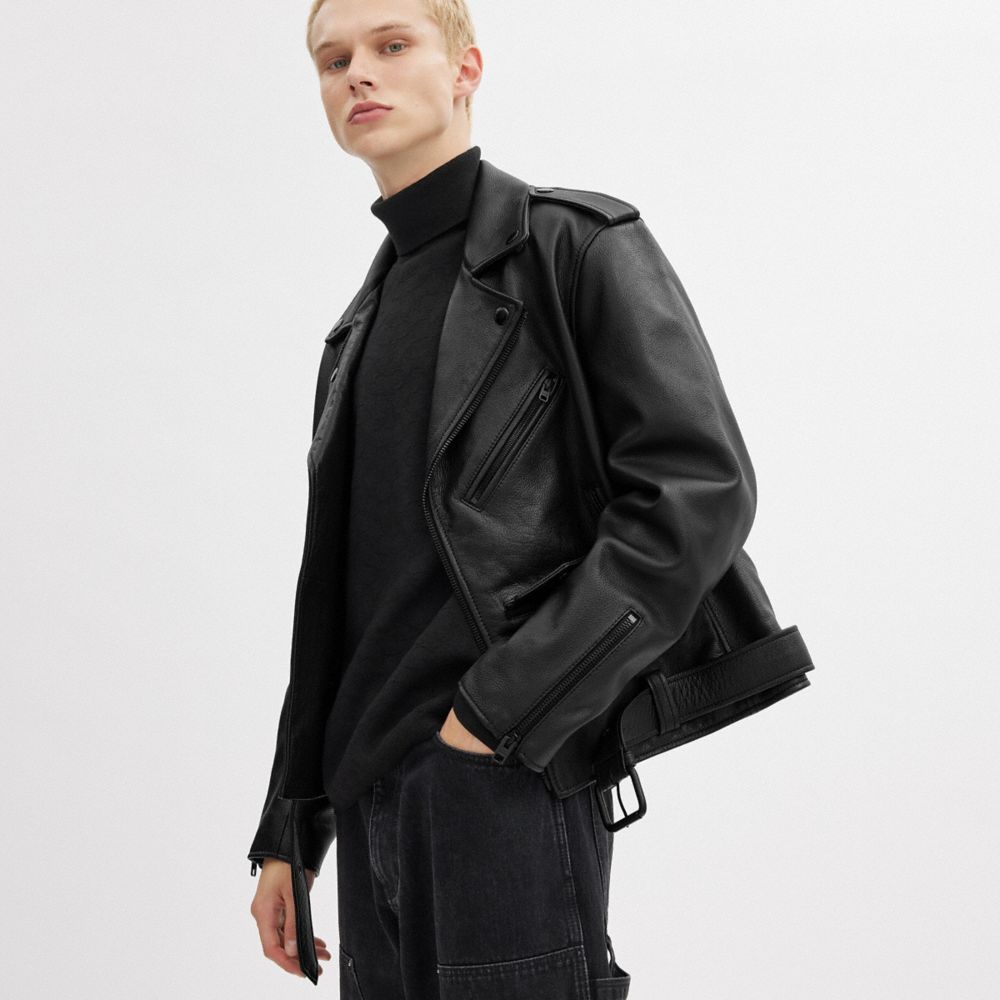 Black Coach Moto Jacket Men Jackets & Outerwear | 8342FBXTU