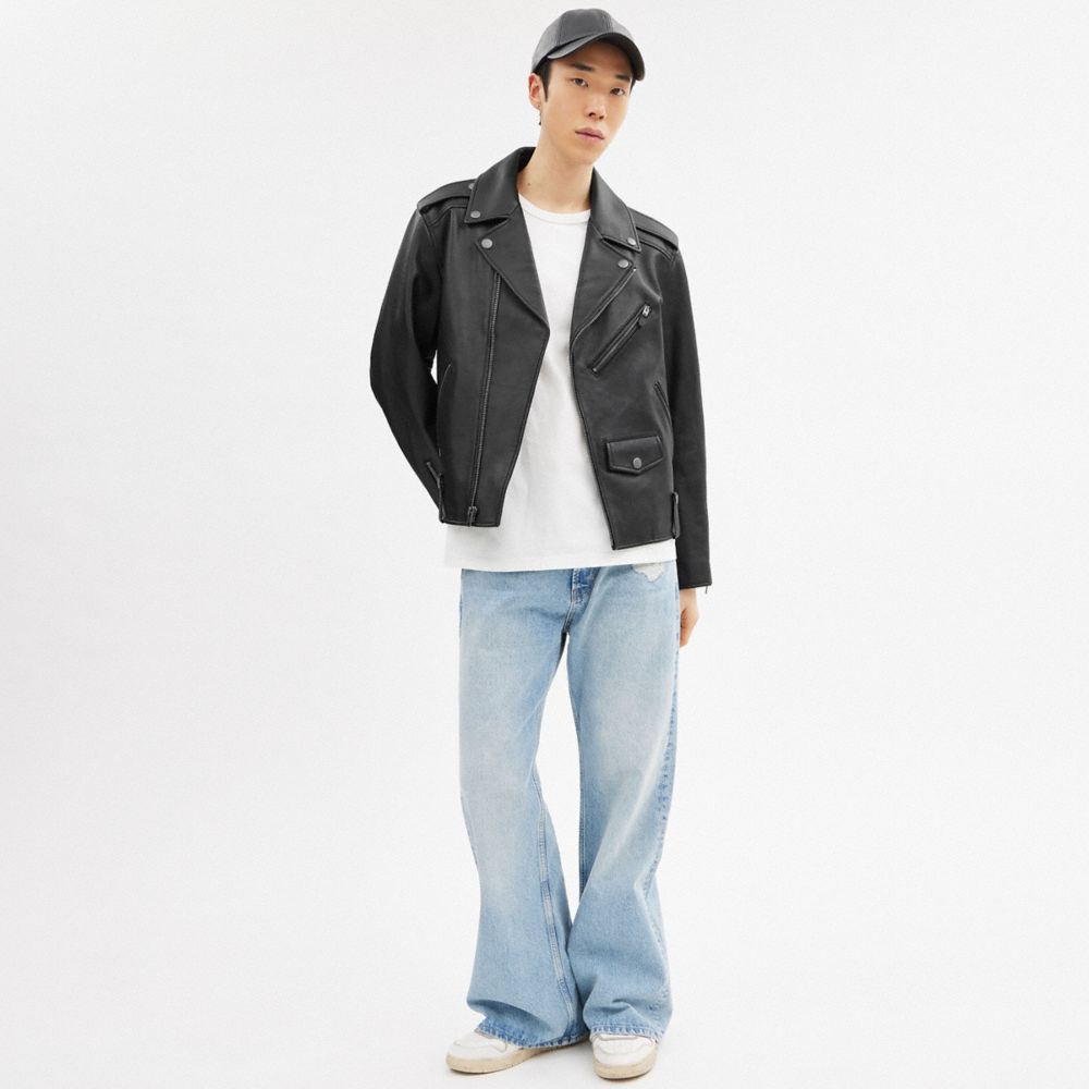 Black Coach Moto Jacket Men Jackets & Outerwear | 9851ZSDIC