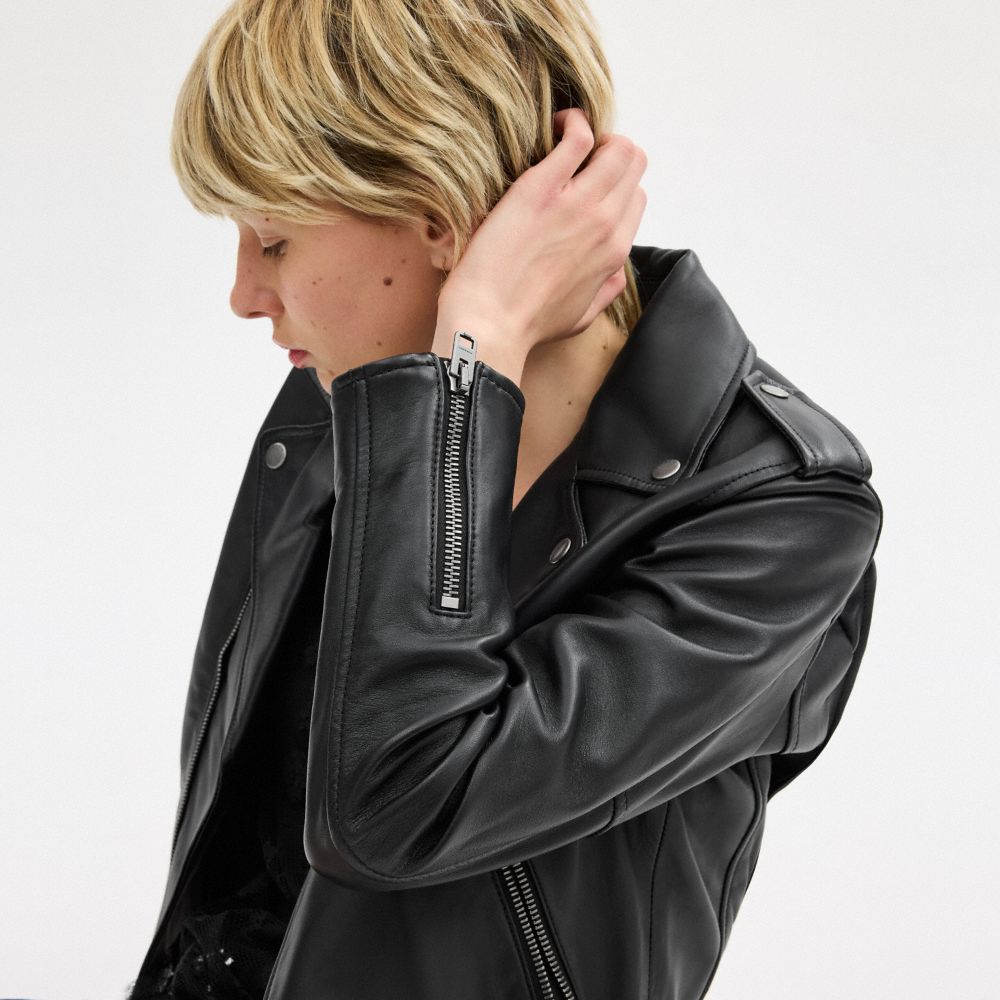 Black Coach Moto Jacket Women Jackets & Outerwear | 2864FYIAC