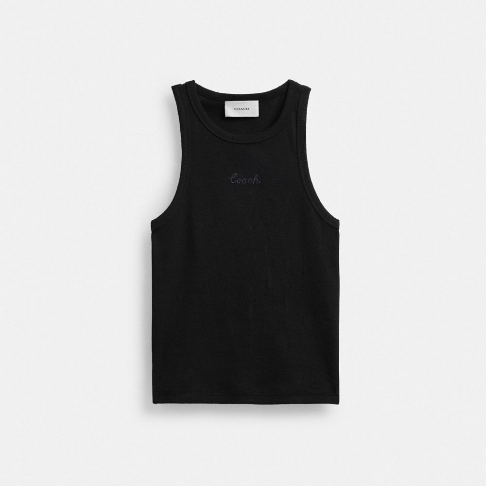 Black Coach Ribbed Coach Script Tank Top Women Tops | 7369SEZRK