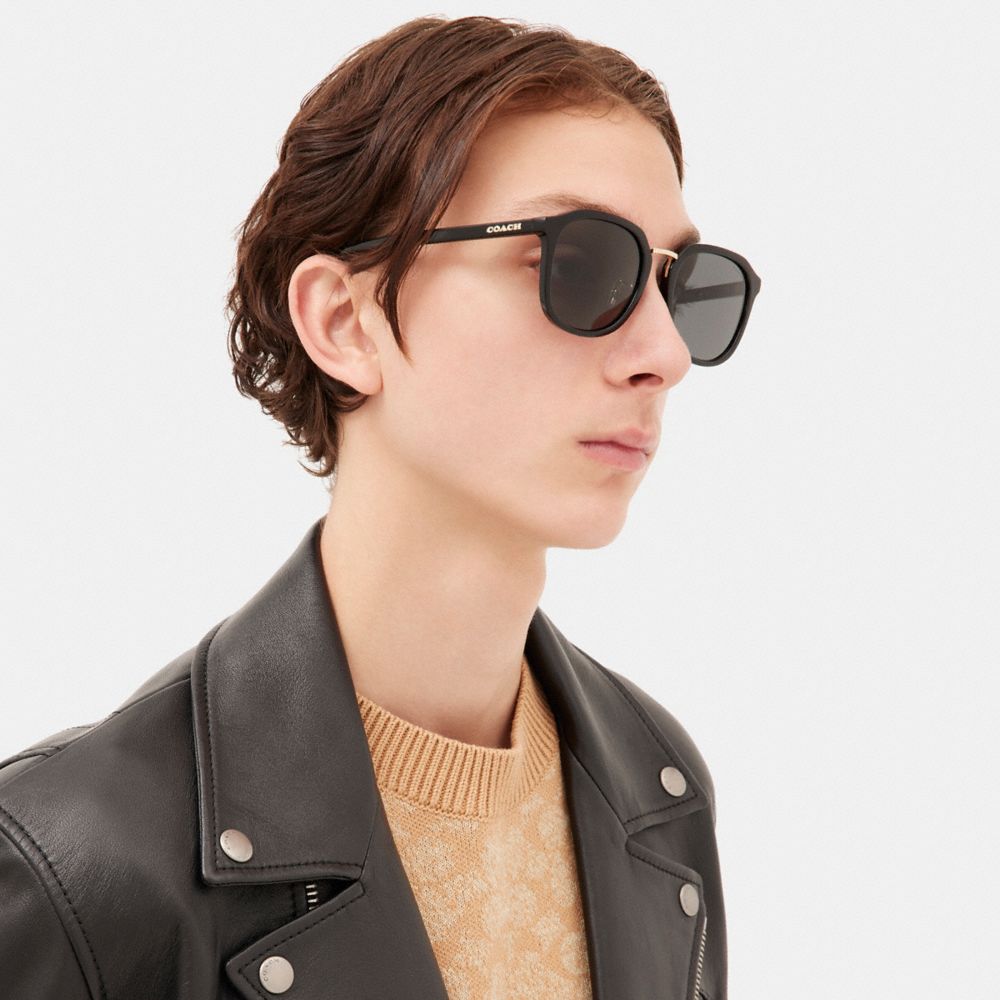 Black Coach Rounded Geometric Men Sunglasses | 6102LGPAO