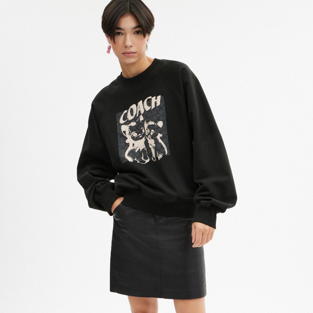 Black Coach The Lil Nas X Drop Signature Cats Crewneck Sweatshirt Men Tops & Bottoms | 0624BINSP