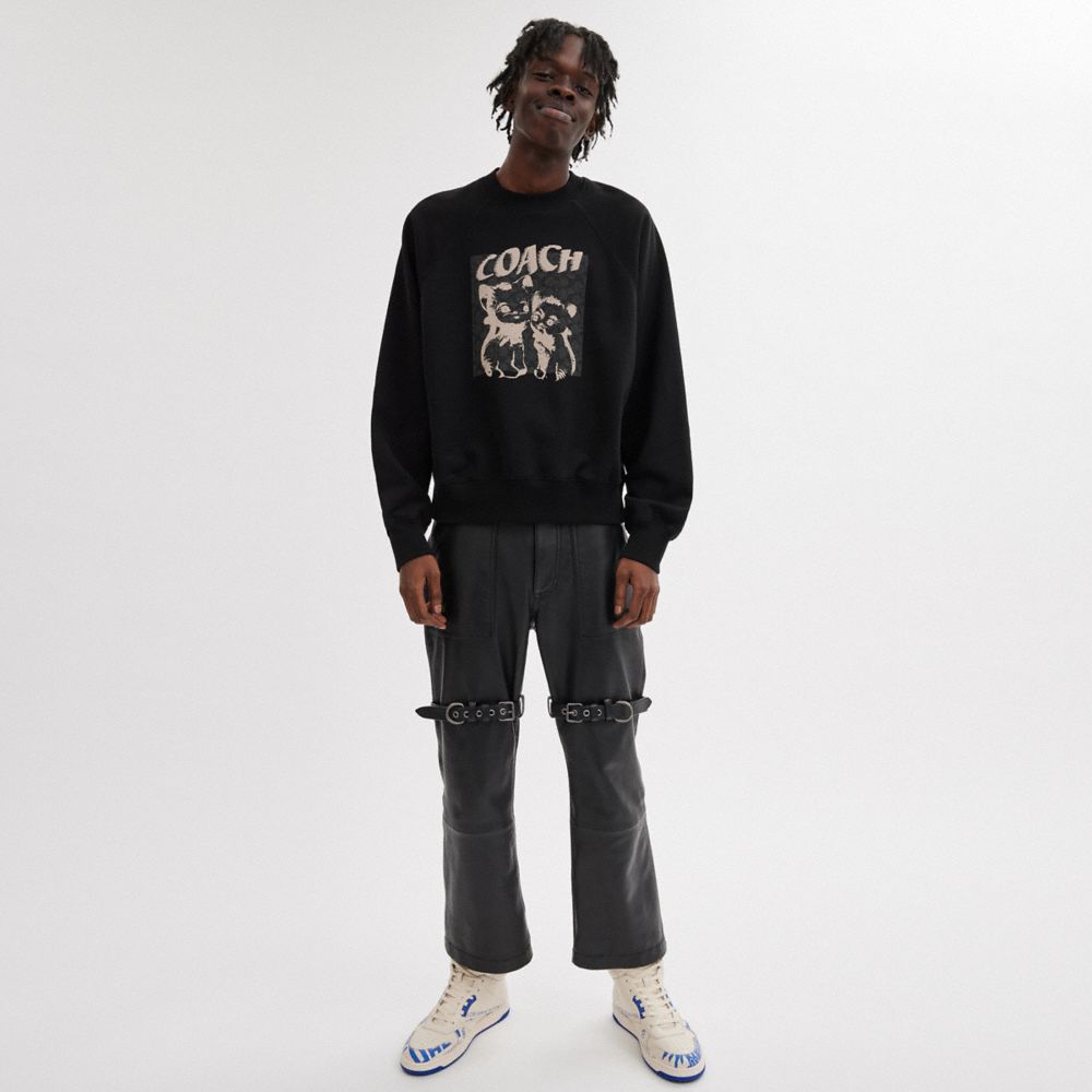 Black Coach The Lil Nas X Drop Signature Cats Crewneck Sweatshirt Men Tops & Bottoms | 0624BINSP