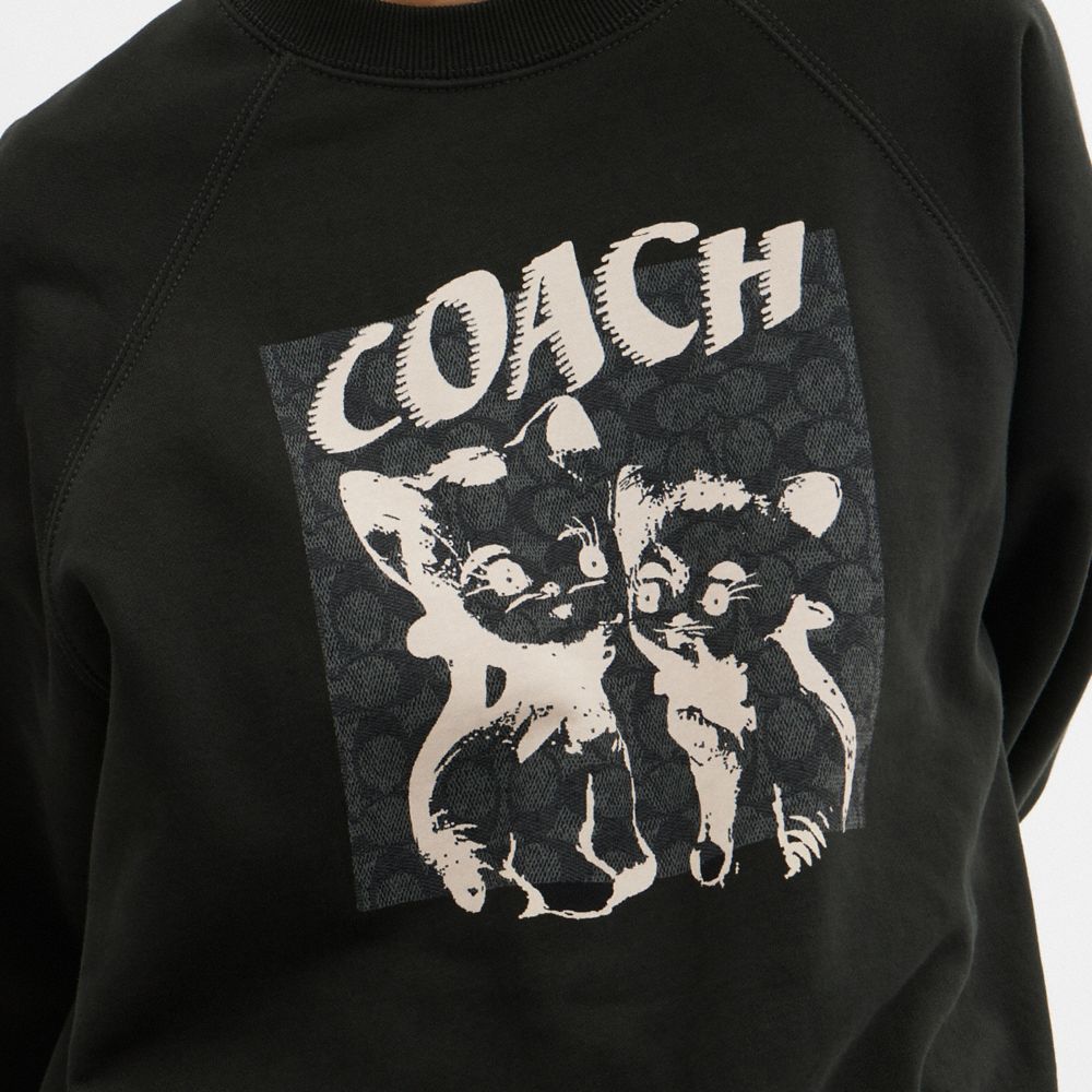 Black Coach The Lil Nas X Drop Signature Cats Crewneck Sweatshirt Men Tops & Bottoms | 0624BINSP