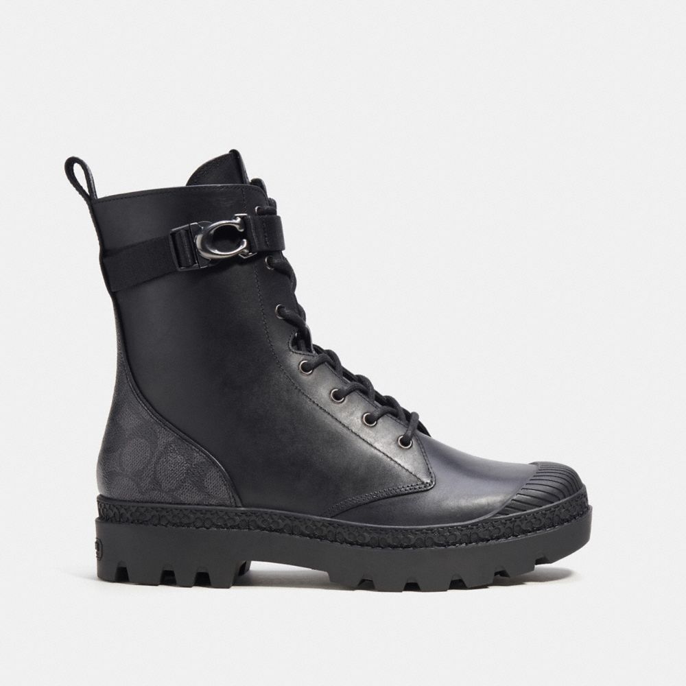 Black Coach Tucker Boot With Signature Canvas Men Boots | 7318RXWIL