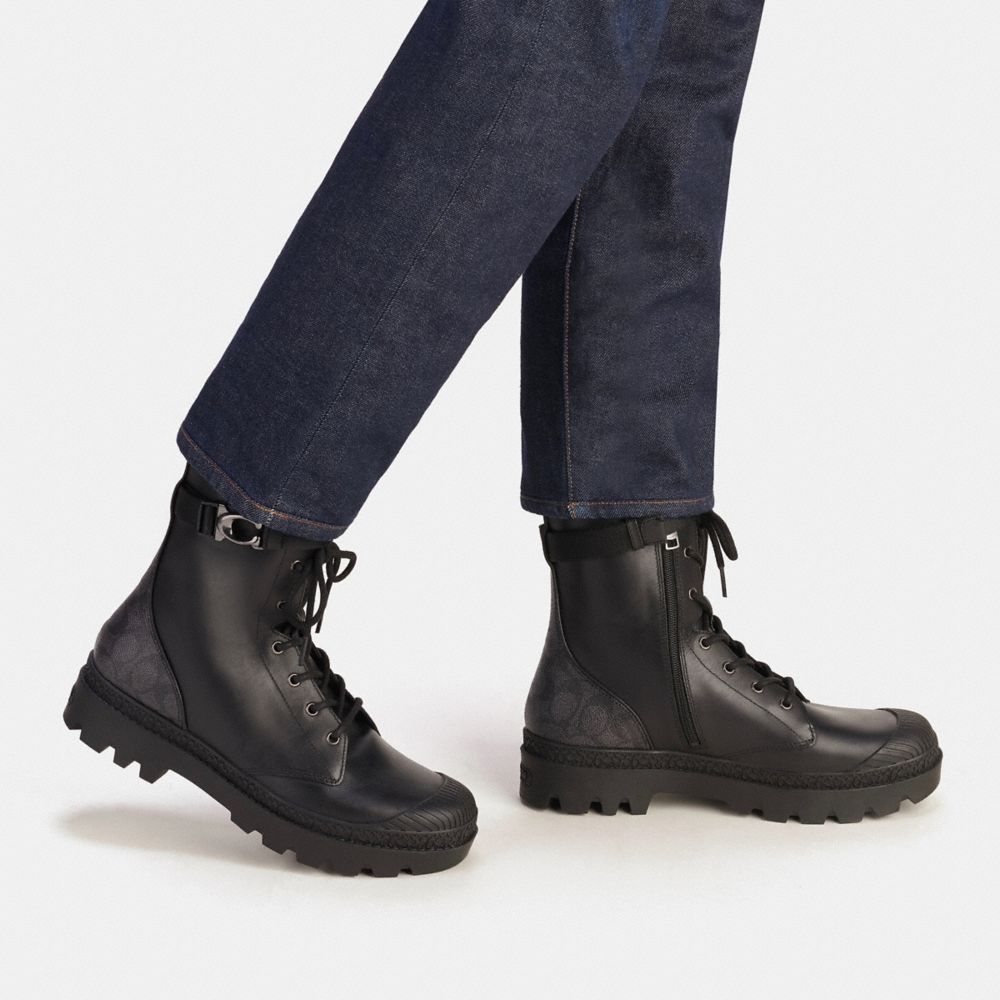 Black Coach Tucker Boot With Signature Canvas Men Boots | 7318RXWIL