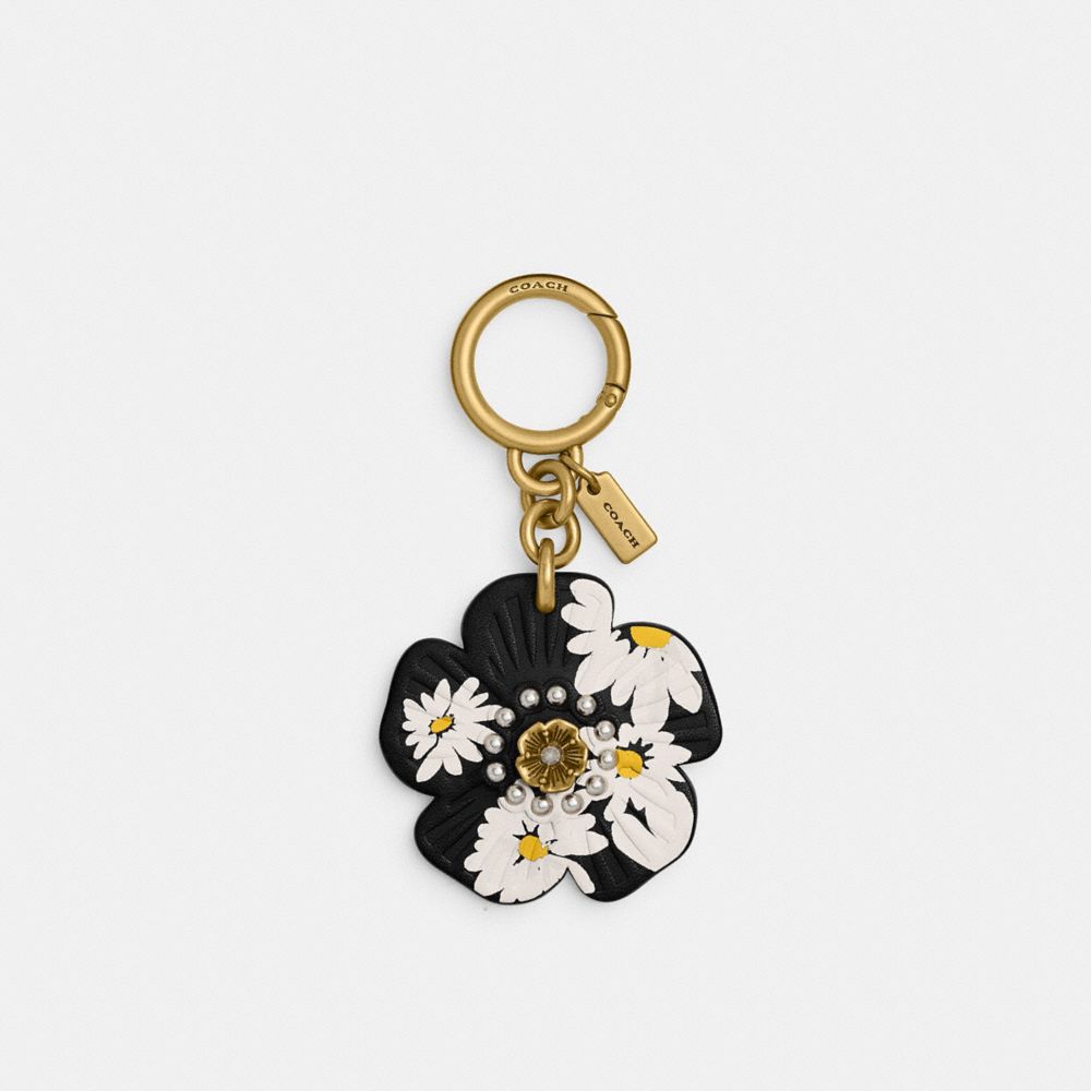 Black Multicolor Coach Tea Rose Bag Charm With Floral Print Women Straps, Charms, and Keyrings | 2196BRXGA