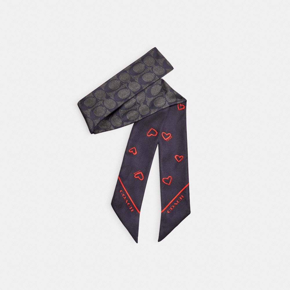 Black / Red Coach Hearts Print Silk Skinny Scarf Women Hats Scarves & Gloves | 9283FXSPH