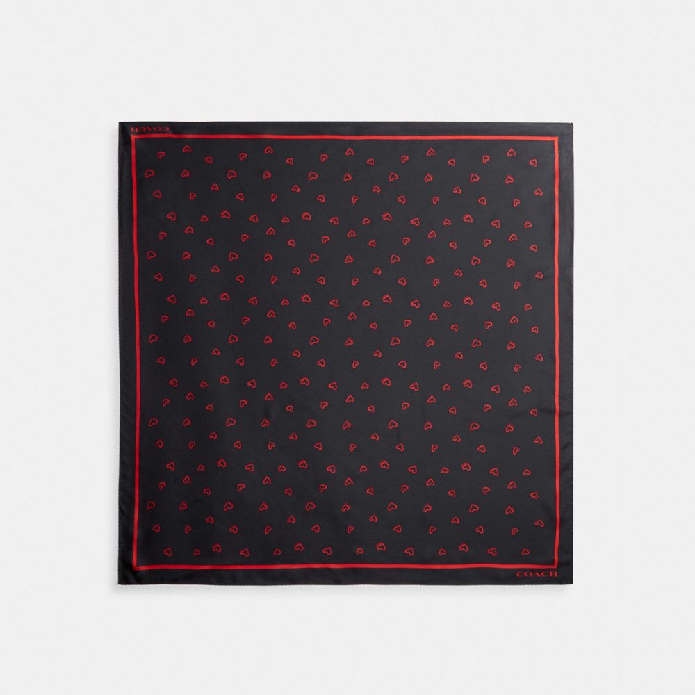 Black / Red Coach Hearts Print Silk Square Scarf Women Hats Scarves & Gloves | 1845WDKZU