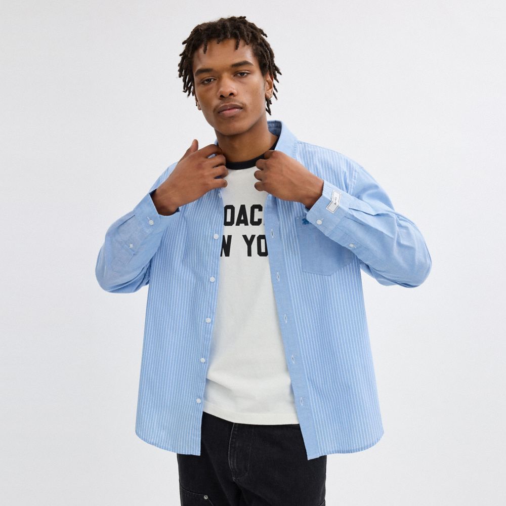 Blue/White Coach Mix Media Shirt Men Tops & Bottoms | 4250CPSZO