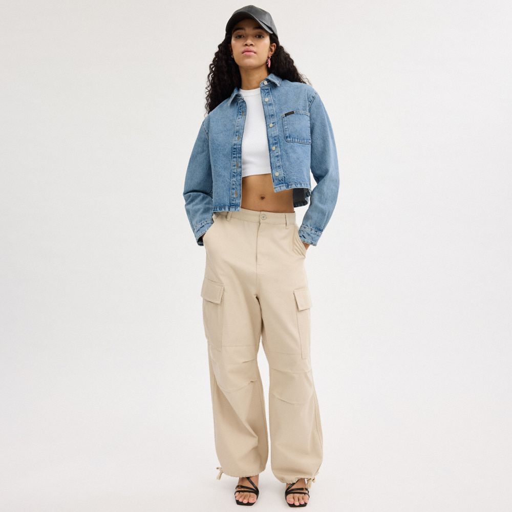 Blue Coach Cropped Denim Button Down Women Tops | 7503KPAJD