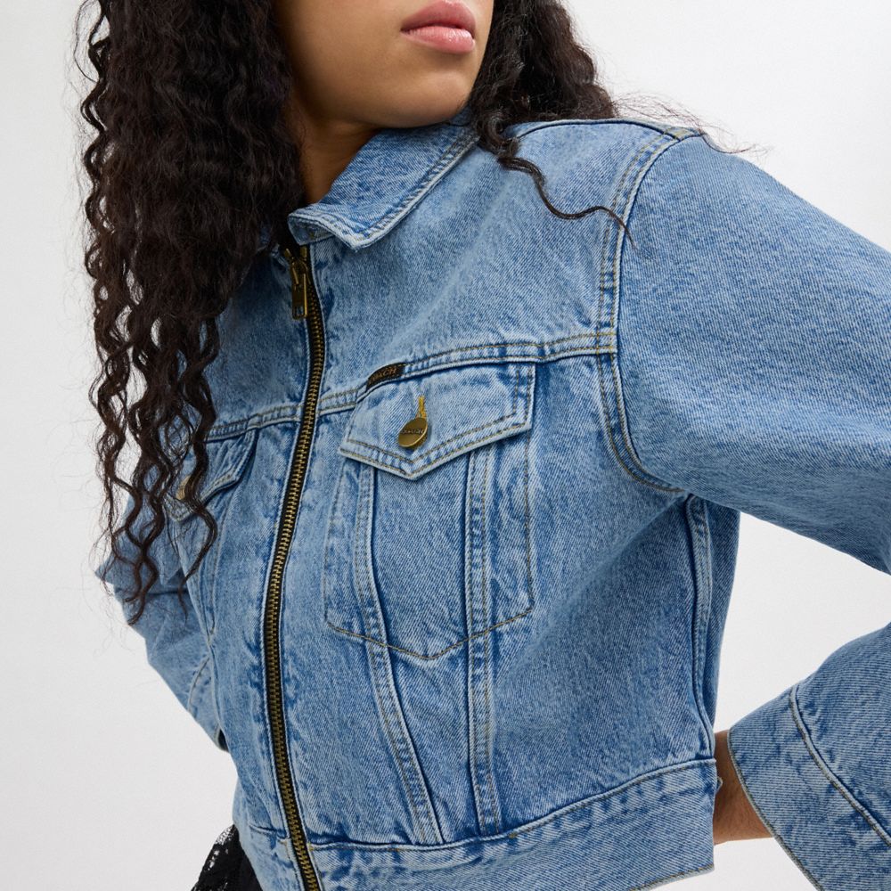 Blue Coach Denim Crop Jacket In Organic Cotton Women Jackets & Outerwear | 1476UOWLT