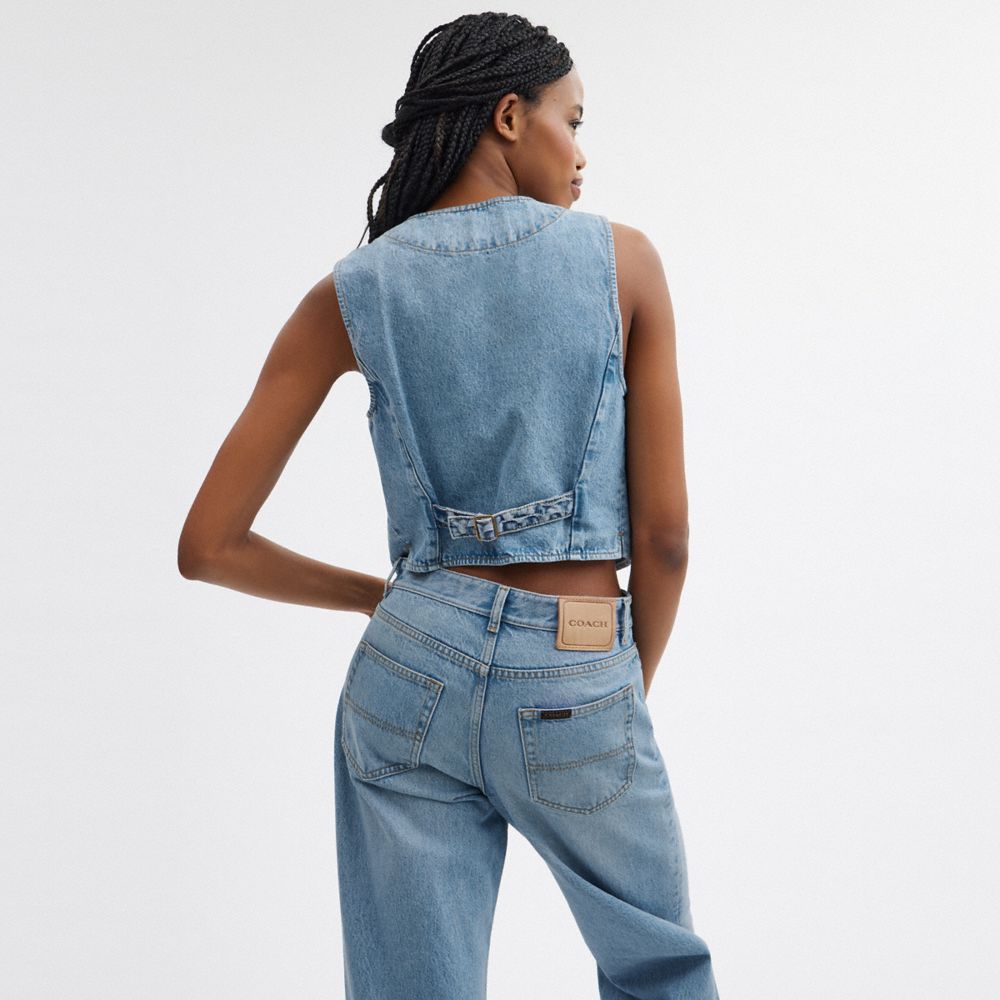 Blue Coach Denim Vest In Organic Cotton Women Tops | 8502XWZJH