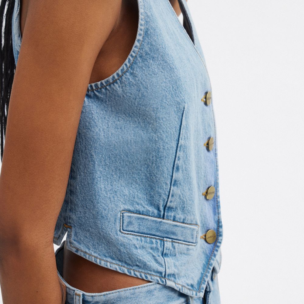 Blue Coach Denim Vest In Organic Cotton Women Tops | 8502XWZJH