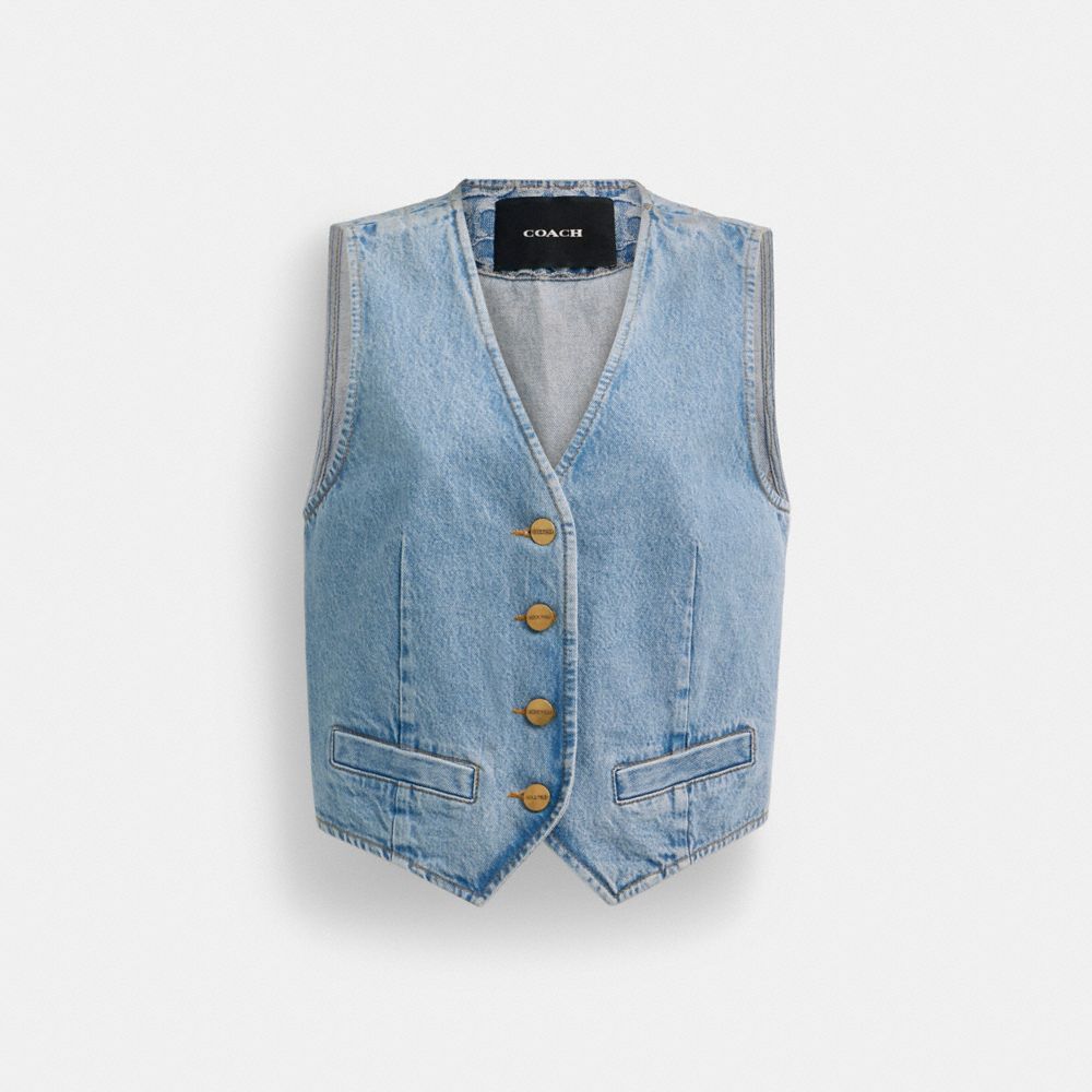 Blue Coach Denim Vest In Organic Cotton Women Tops | 8502XWZJH