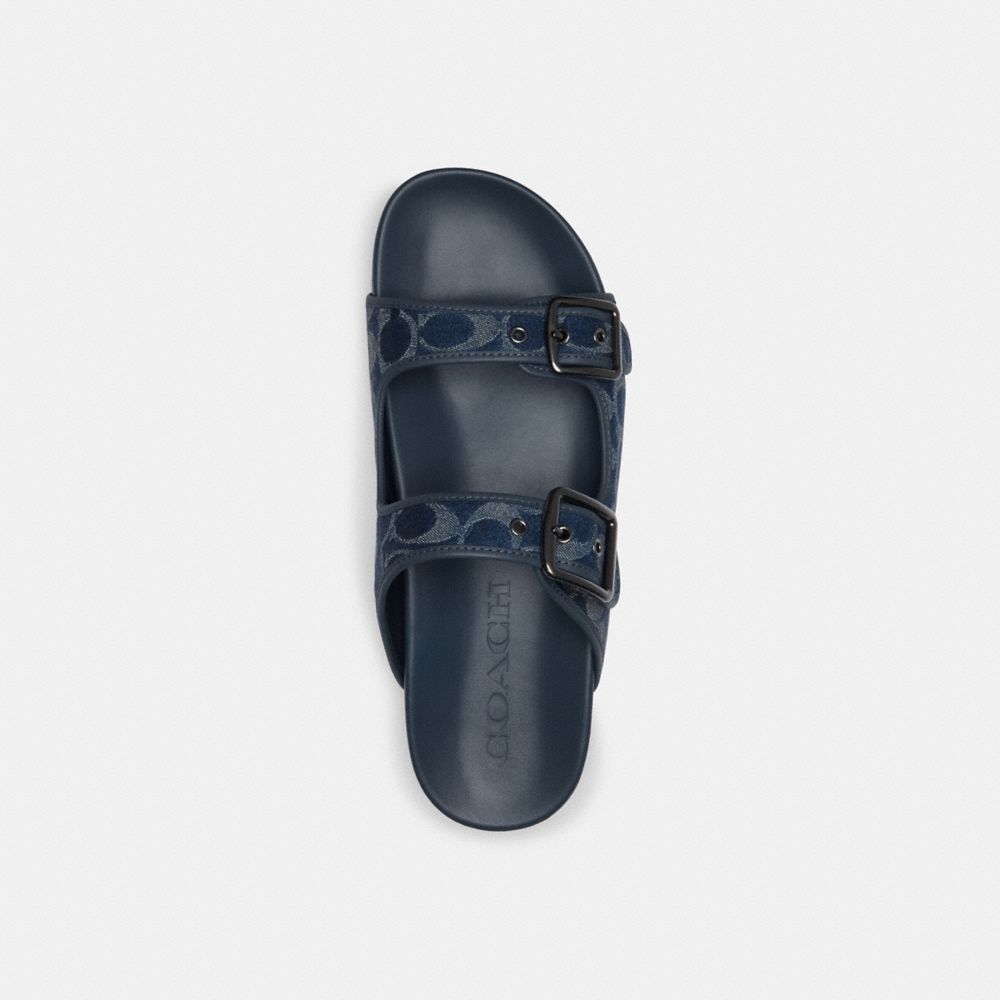 Blue Denim Coach Buckle Strap Sandal In Signature Denim Men Sandals & Slides | 8576FDMUX