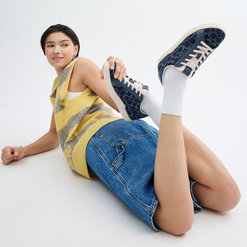 Blue Denim Coach Lowline Low Top In Signature Denim Women Sneakers | 0362ITBFQ