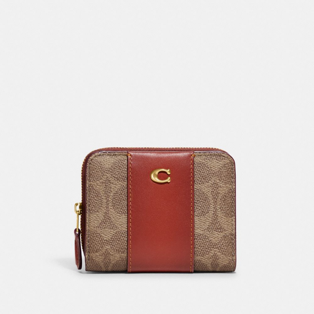 Brown / Red Coach Billfold Wallet In Colorblock Signature Canvas Women Small Wallets | 2930NHZBO