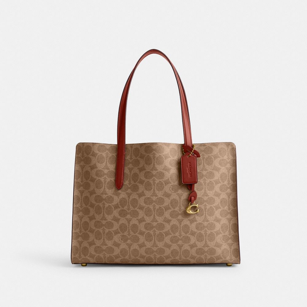 Brown / Red Coach Carter Carryall Bag In Signature Canvas Women Totes & Carryalls | 5017WHUAF