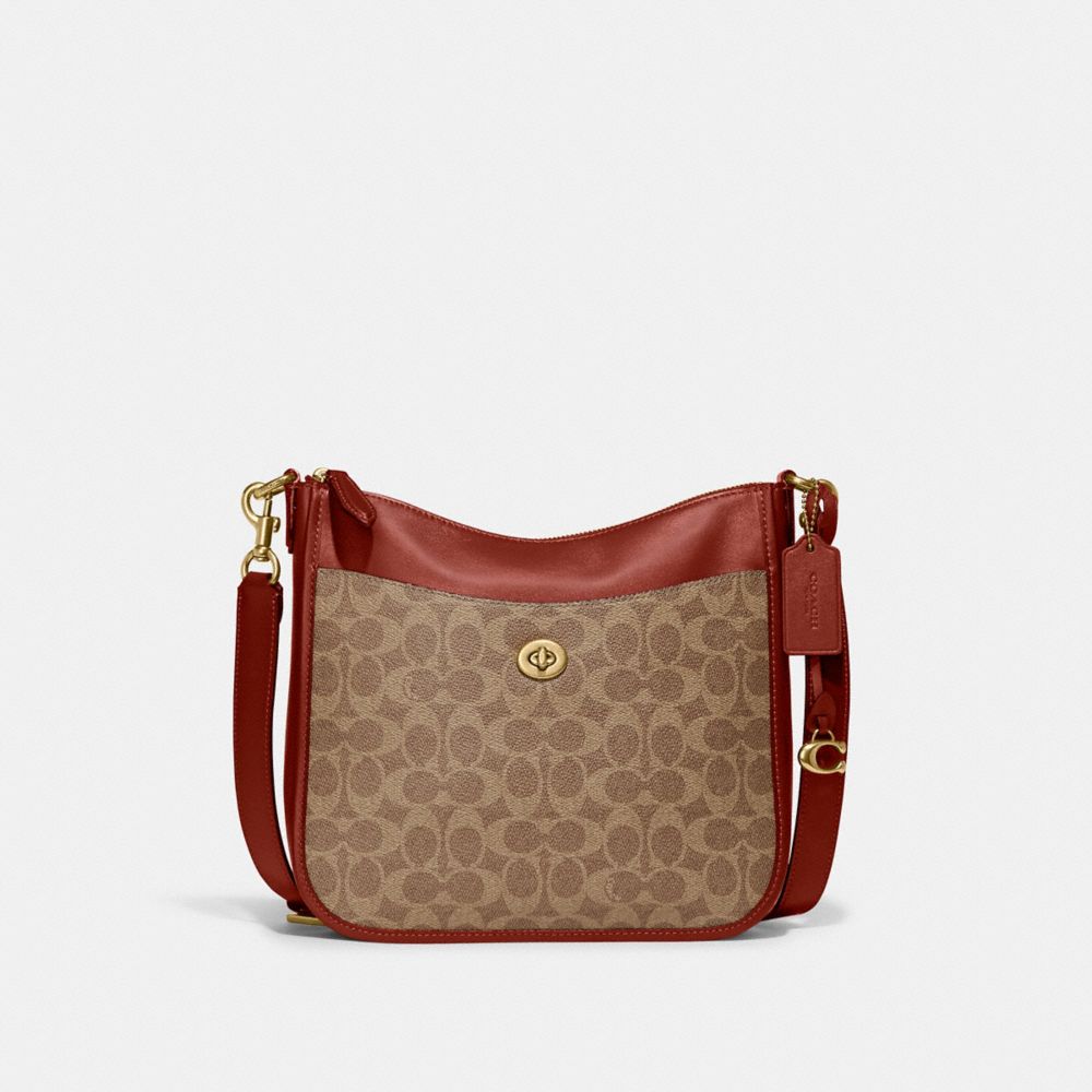 Brown / Red Coach Chaise Crossbody Bag In Signature Canvas Women Crossbody Bags | 0259GQOCW