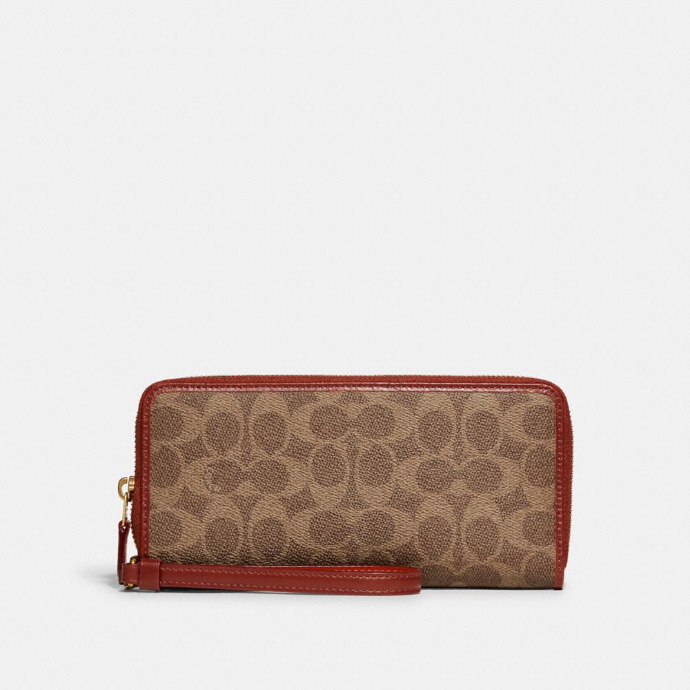 Brown / Red Coach Continental Wallet In Signature Canvas Women Large Wallets | 6759HKRIV