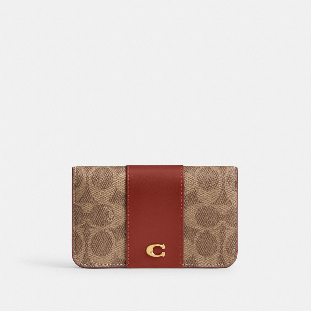 Brown / Red Coach Essential Slim In Signature Canvas Women Card Cases | 2469OQIUP