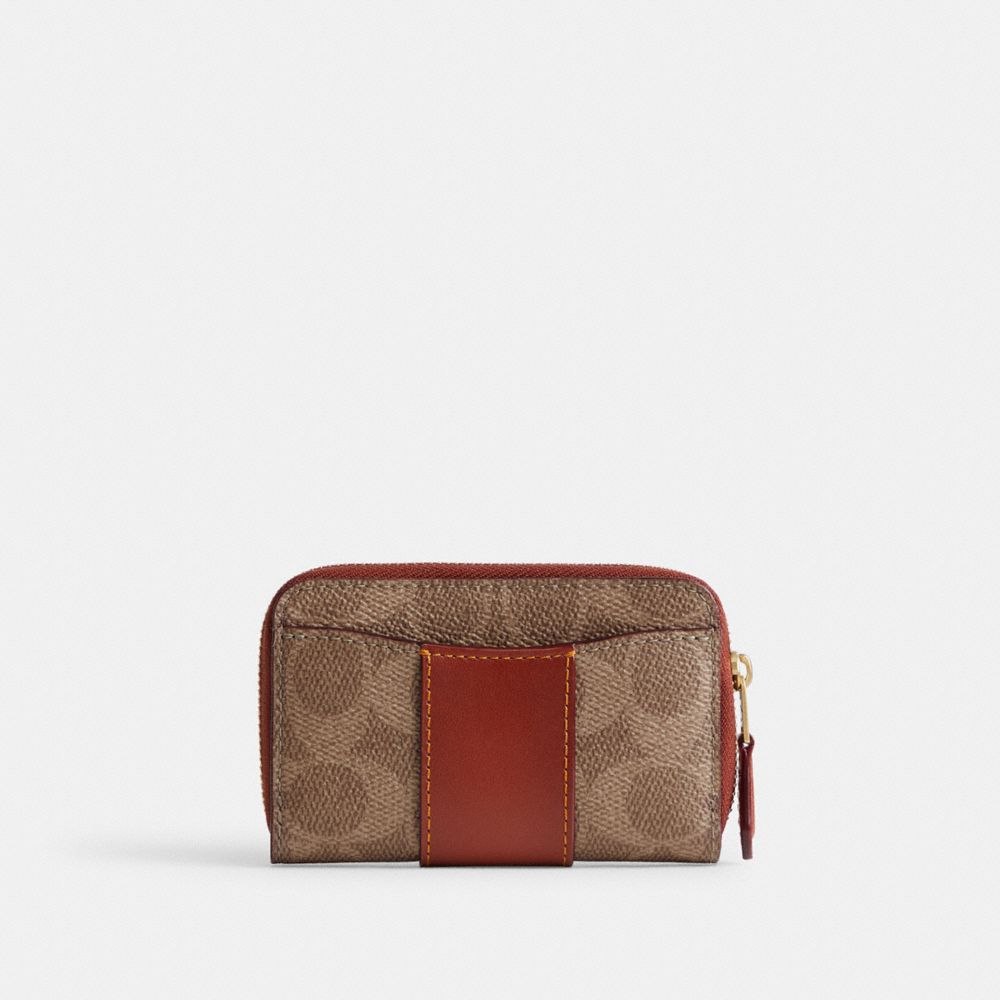 Brown / Red Coach Essential Small Zip Around In Signature Canvas Women Card Cases | 6509TONMF