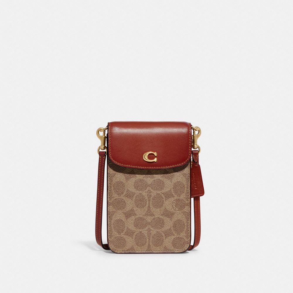 Brown / Red Coach Phone Crossbody Bag In Signature Canvas Women Signature | 6598WHPOY