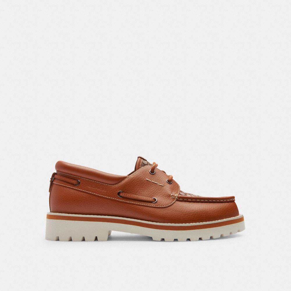 Burnished Amber Coach Benson Boat Shoe In Signature Jacquard Men Loafers & Drivers | 5389YAEZP