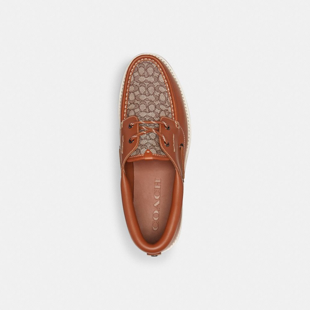 Burnished Amber Coach Benson Boat Shoe In Signature Jacquard Men Loafers & Drivers | 5389YAEZP